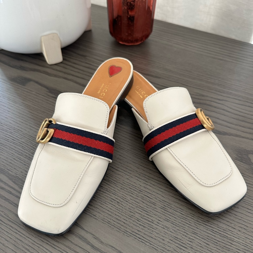 SOLD!!! Gucci Off White GG Twins Web Leather Slide Mules